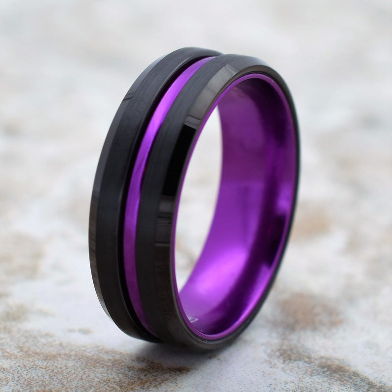 Purple Rain Black and Purple Wedding Ring - Main Image