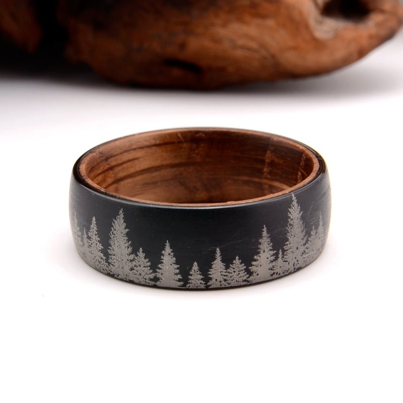 Whiskey Forest - Black Tungsten Nature Inspired Men's Wedding Band