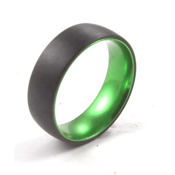 Green Sleeve - Black Tungsten Wedding Band with Green Aluminum Sleeve