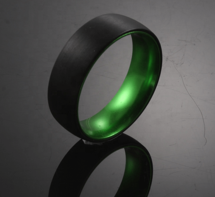 Green Sleeve - Black Tungsten Wedding Band with Green Aluminum Sleeve