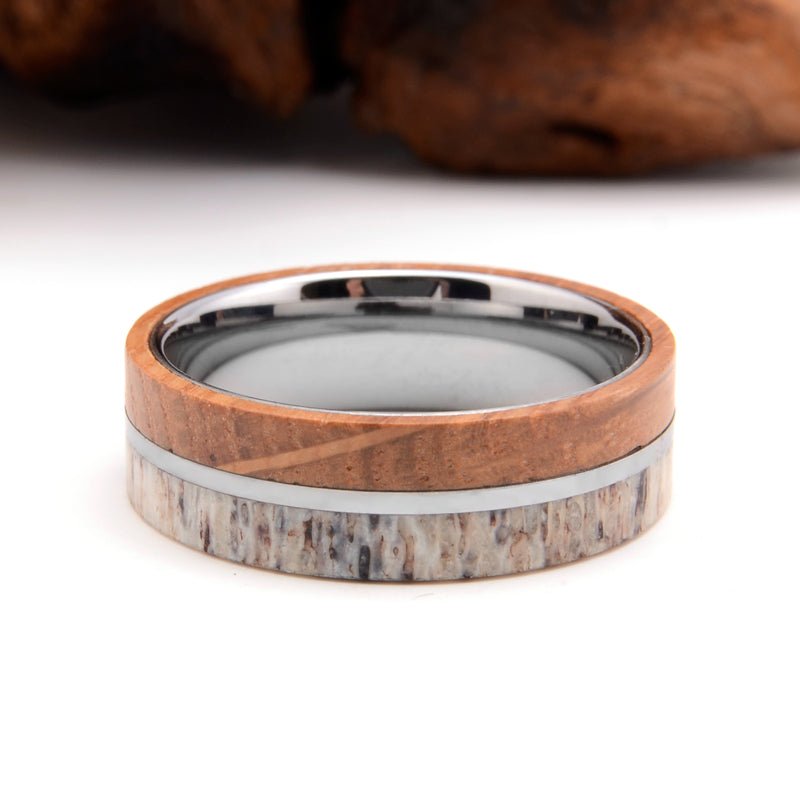 Nature Made - Tungsten Deer Antler and Whiskey Barrel Ring