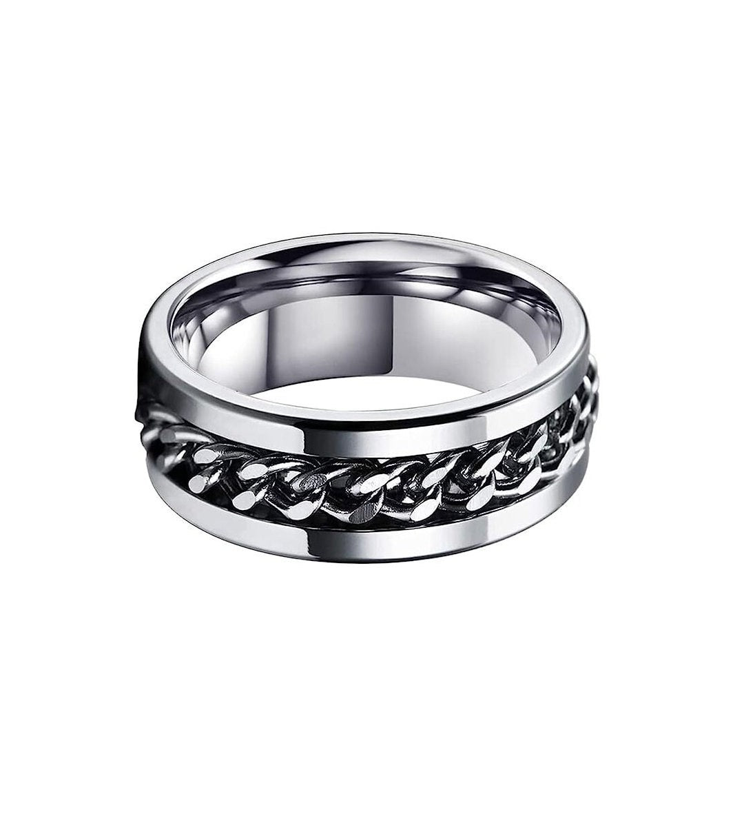 Silver Spinner - Silver Tungsten with Silver Chain Spinner Fidget Ring
