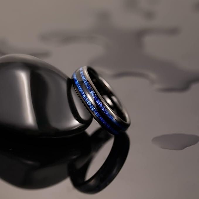 Blue Maple - Mens Black Tungsten Wedding Band with Blue Maple Inlay