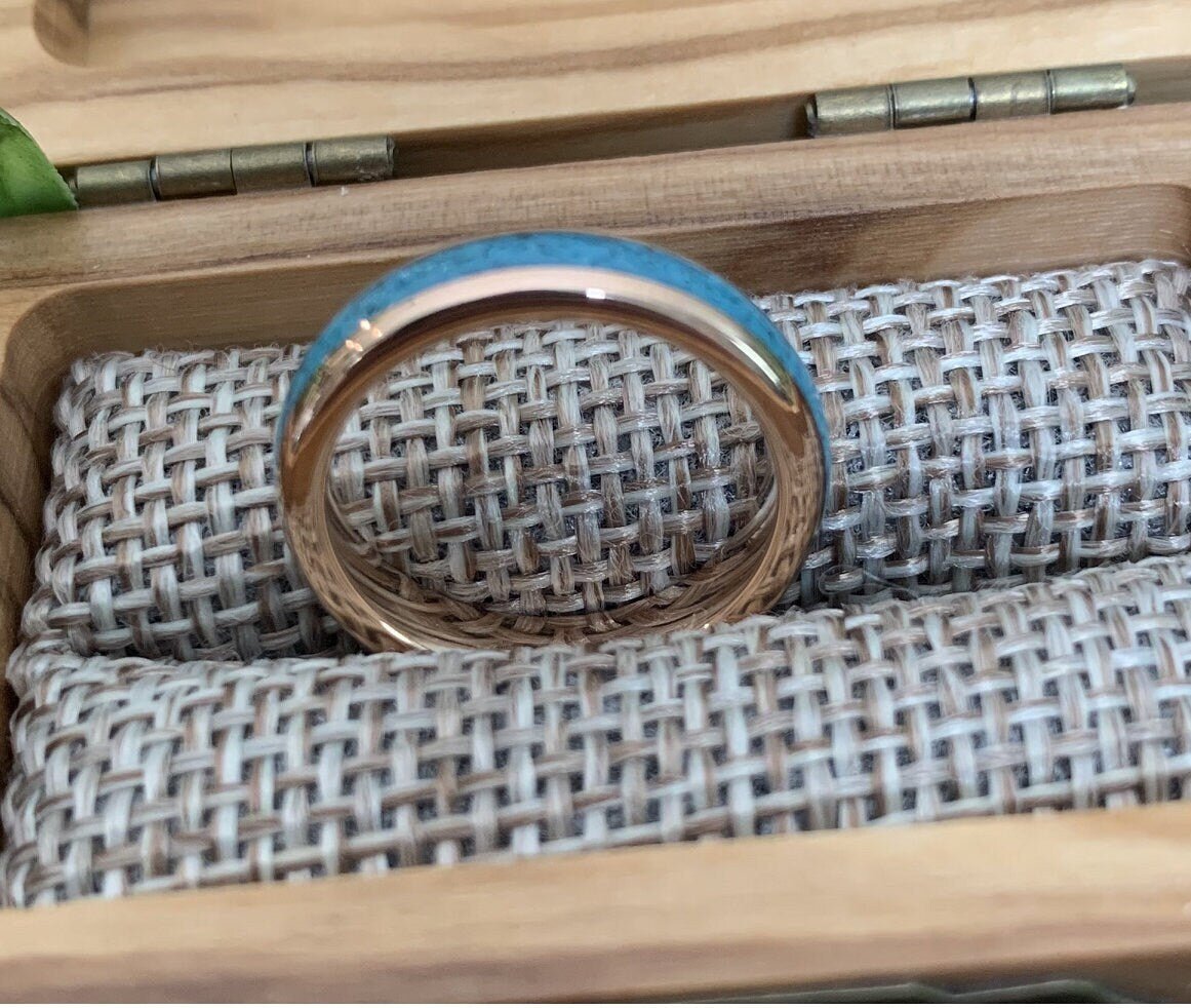 Turquoise Rose - Crushed Turquoise Rose Gold Tungsten Ring