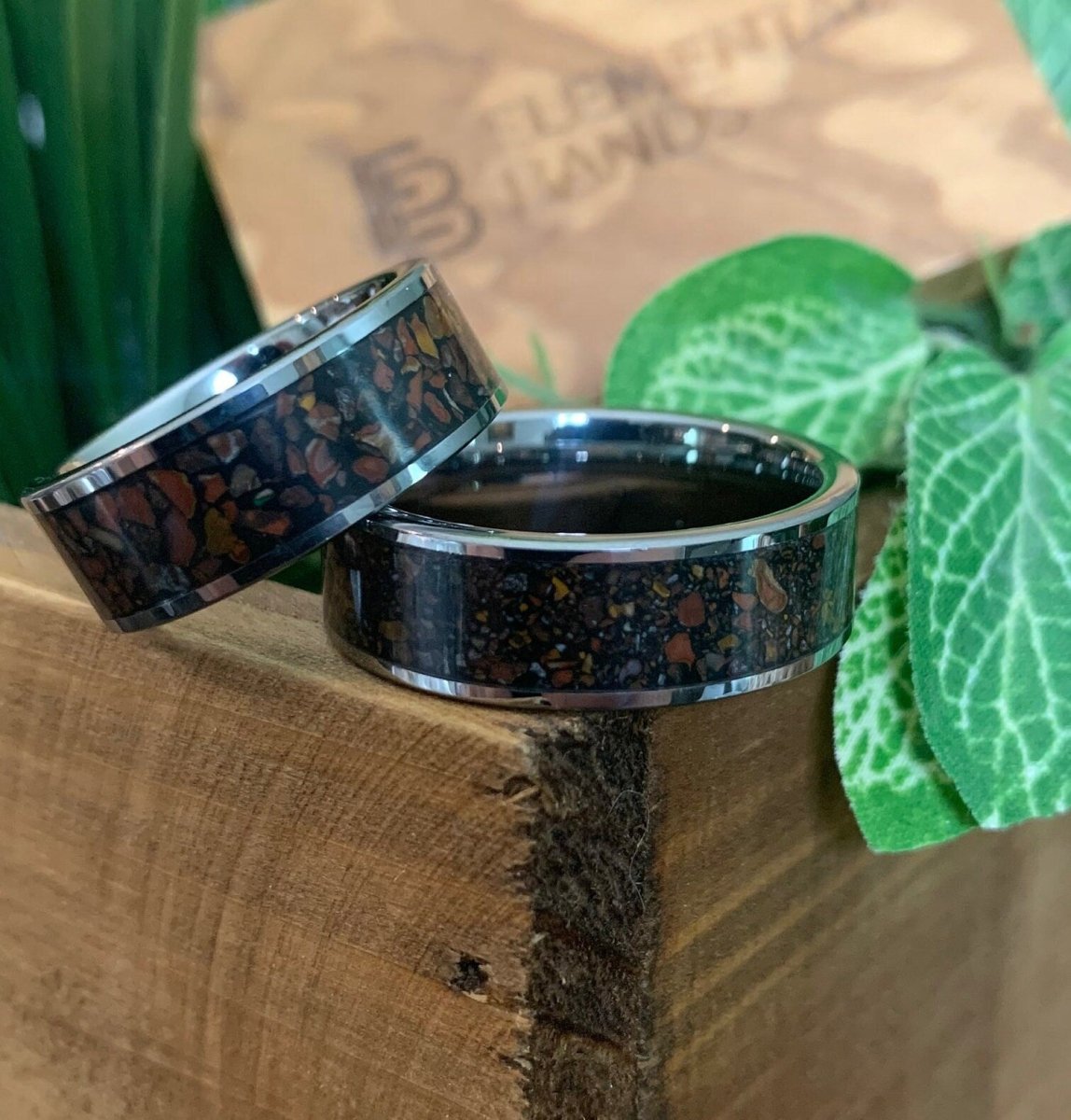 GemBone - Unique Men's Red Dinosaur Bone Fossil Wedding Ring