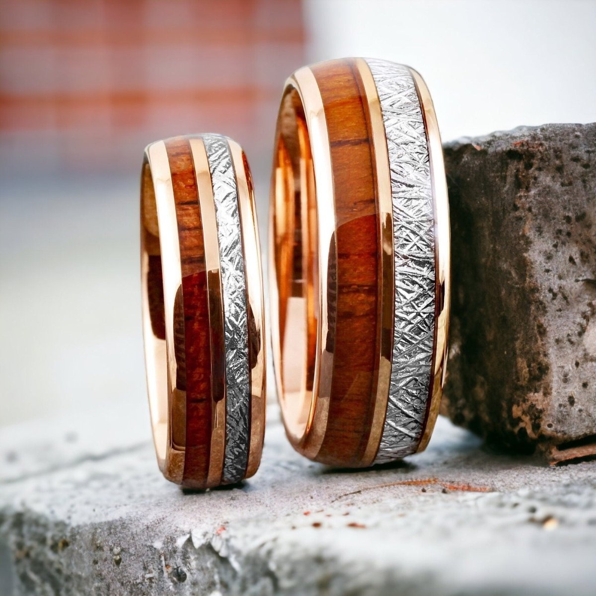 Space Wood - Rose Gold Koa Wood and Meteorite Ring