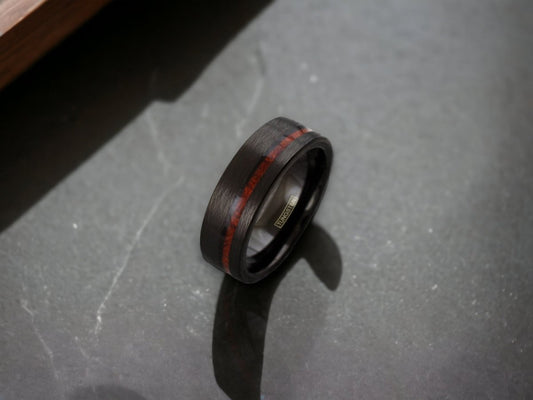 Distressed Wood - Distressed Tungsten Ring with Koa Wood Inlay