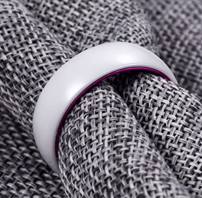 Purple Ceramic - White Ceramic Wedding Band with Purple Aluminum Sleeve