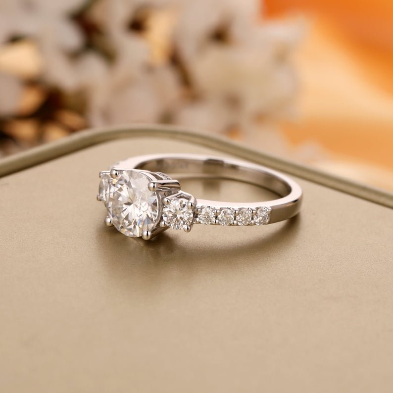 Three Stone Moissanite Engagement Ring