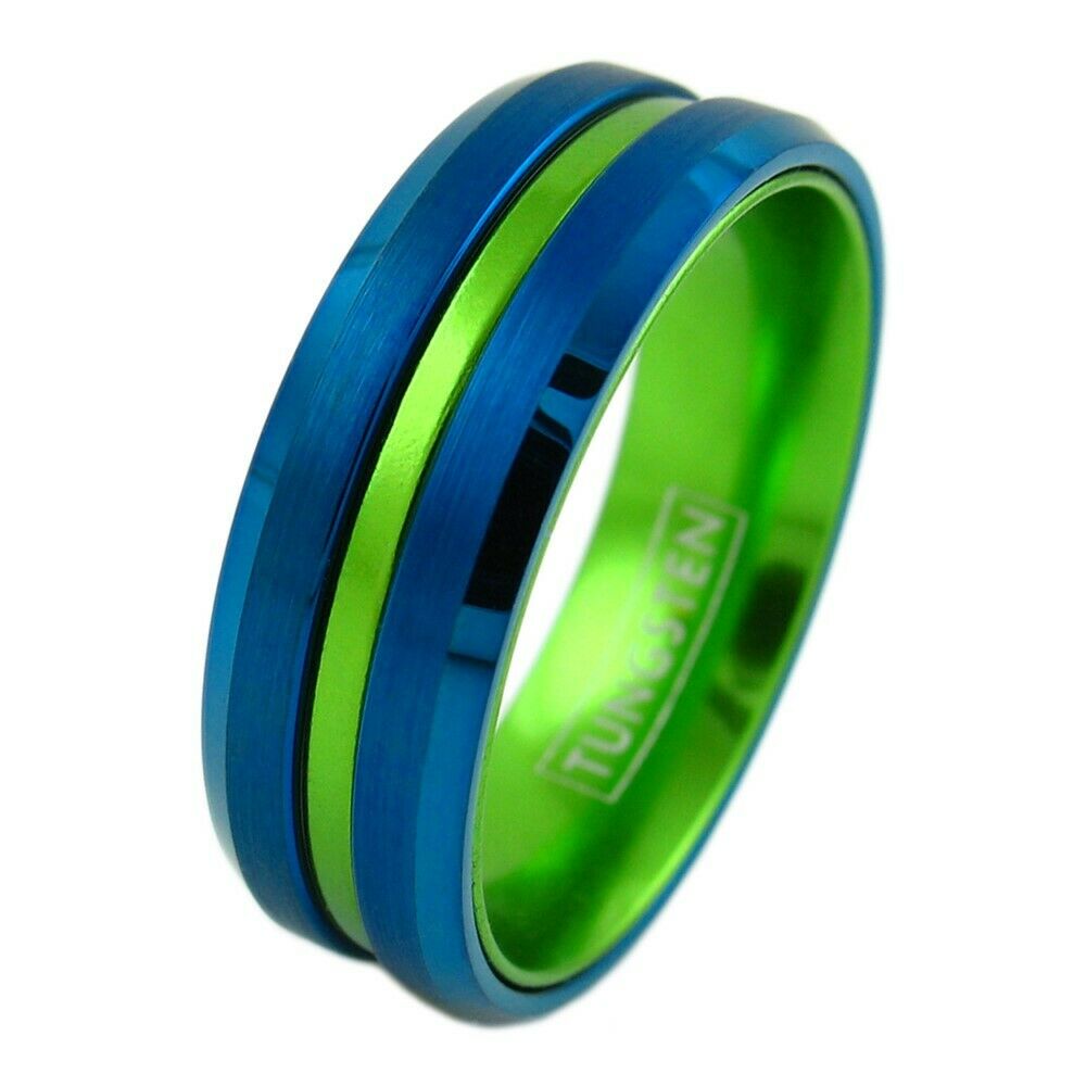 The Sea Hawk - Neon Green and Blue Tungsten Ring