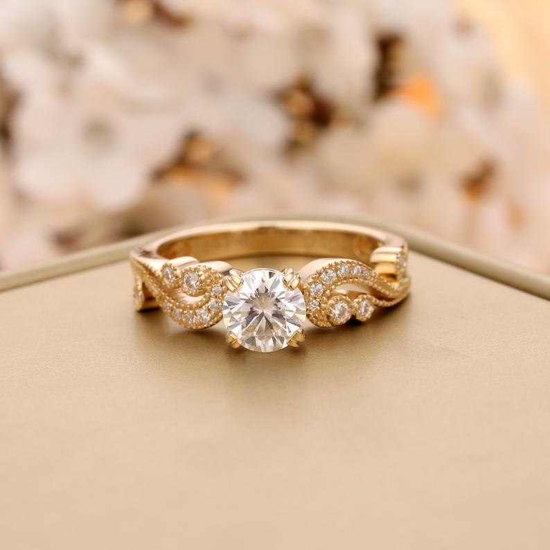 Vintage Queen Vintage Moissanite Engagement Ring Elemental Bands