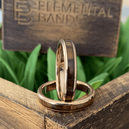 Rose Wood - Rose Gold Tungsten Koa Wood Inlay Wedding Band