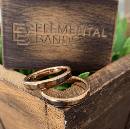 Rose Wood - Rose Gold Tungsten Koa Wood Inlay Wedding Band