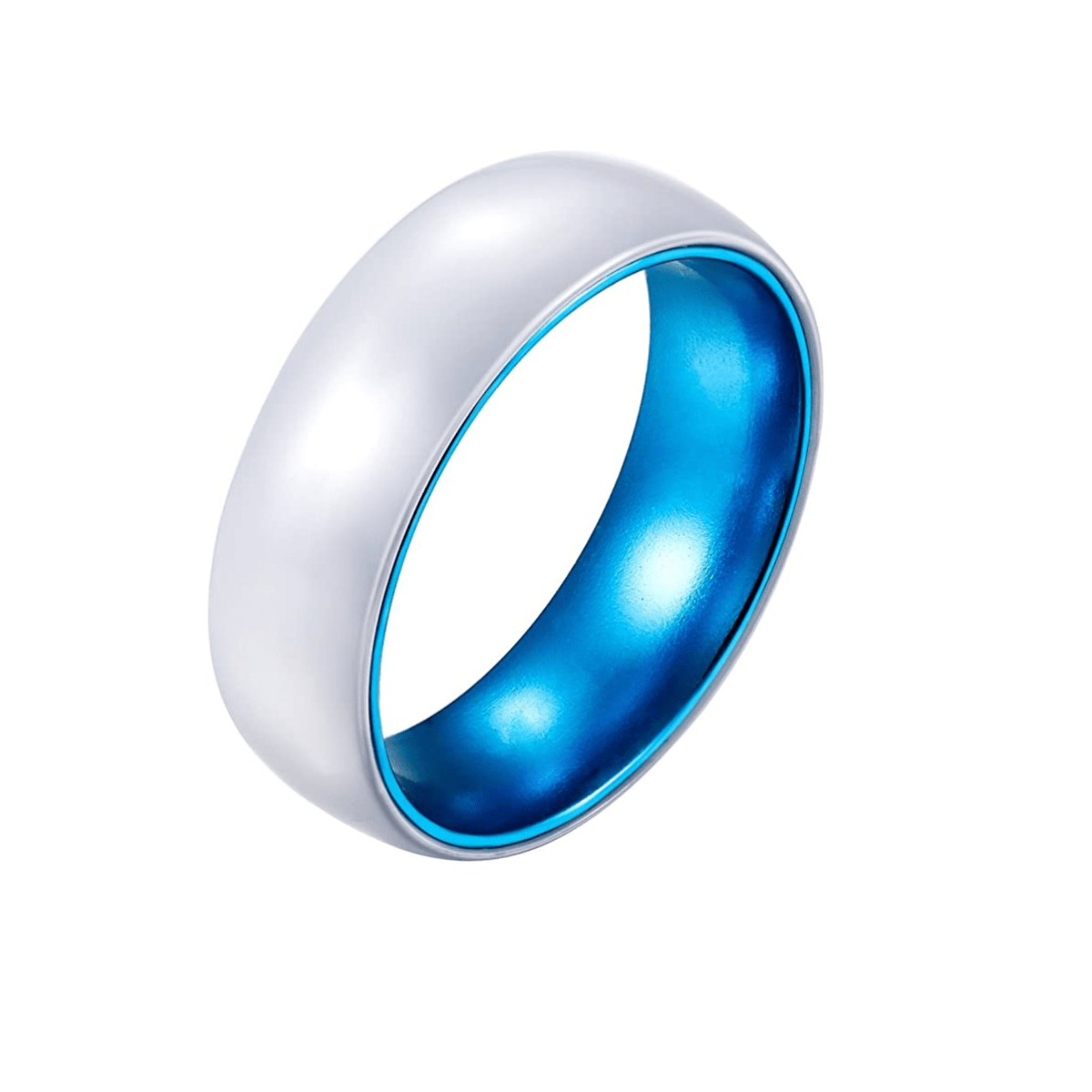 Blue Ceramic - White Ceramic Wedding Band with Blue Aluminum Sleeve