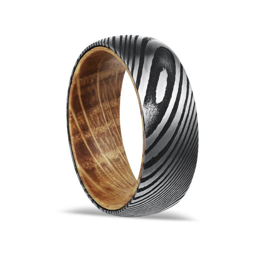 Whiskey Steel - Damascus Steel Whiskey Barrel Wedding Band