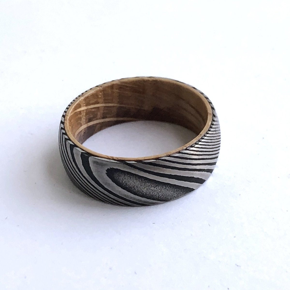Whiskey Steel - Damascus Steel Whiskey Barrel Wedding Band