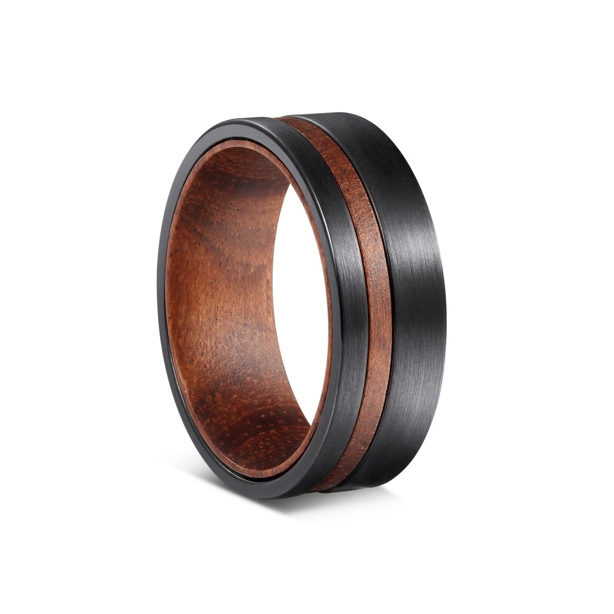 Old Timer - Black Tungsten Wedding Band with Rosewood