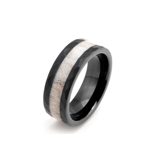 Rugged Hunter - Hammered Tungsten with Deer Antler Inlay