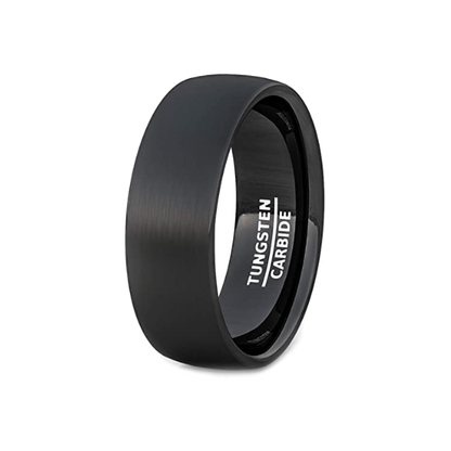 Men's black tungsten wedding band with dome shape