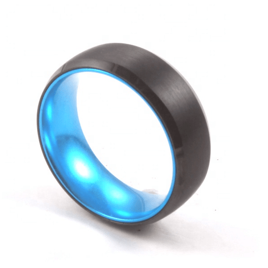 Blue Sleeve - Black Tungsten Wedding Band with Blue Aluminum Sleeve