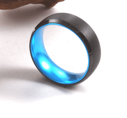 Blue Sleeve - Black Tungsten Wedding Band with Blue Aluminum Sleeve