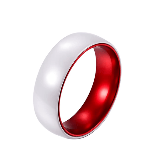 Red Ceramic - White Ceramic Wedding Band with Red Aluminum Sleeve
