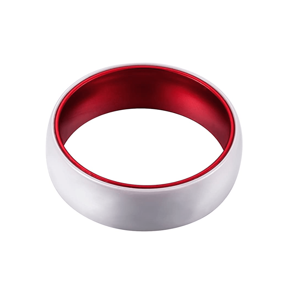Red Ceramic - White Ceramic Wedding Band with Red Aluminum Sleeve