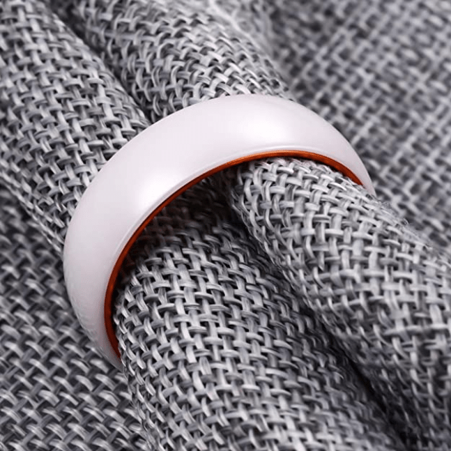 Red Ceramic - White Ceramic Wedding Band with Red Aluminum Sleeve
