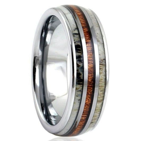 Deer in the Woods - Koa Wood and Deer Antler Wedding Band