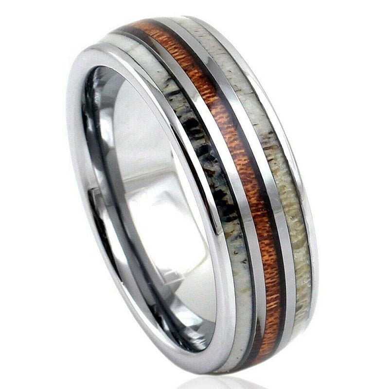 Deer in the Woods - Koa Wood and Deer Antler Wedding Band