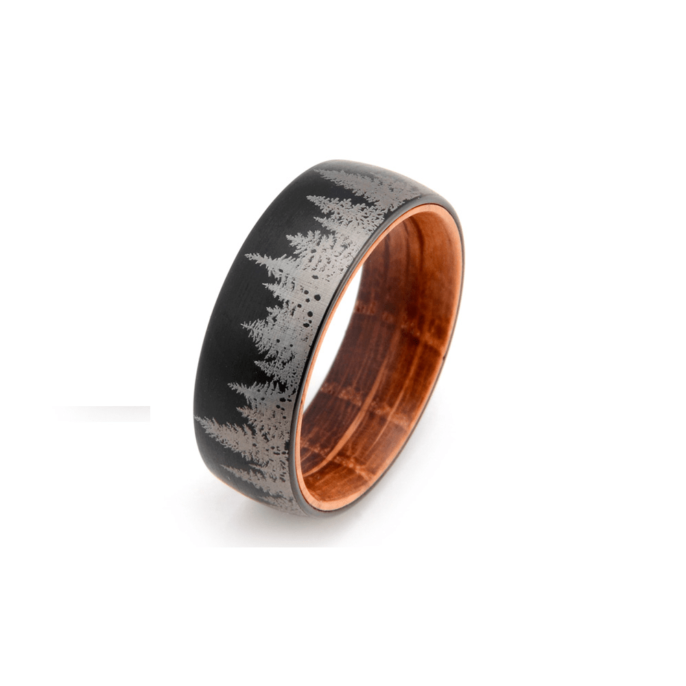 Whiskey Forest - Black Tungsten Nature Inspired Men's Wedding Band