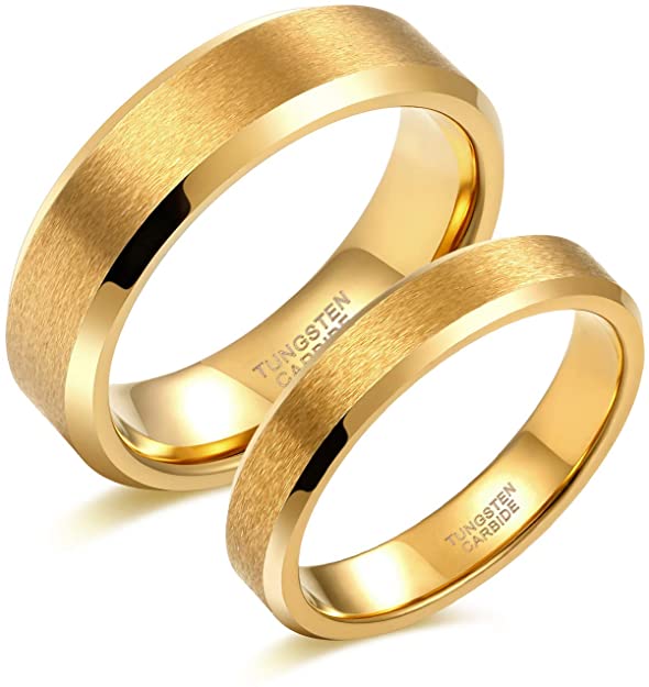 Gold Polish - Men's and Women's Gold-Plated Tungsten Ring with Beveled Edge