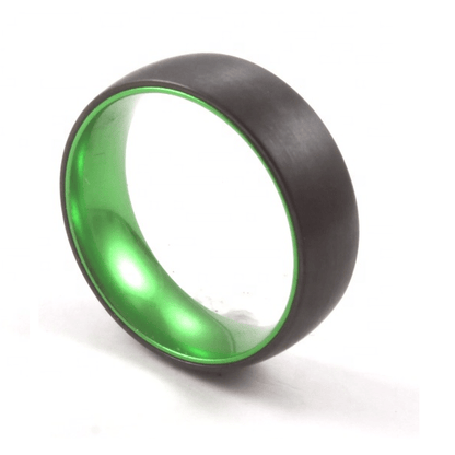 Green Sleeve - Black Tungsten Wedding Band with Green Aluminum Sleeve
