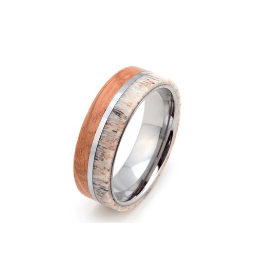 Nature Made - Tungsten Deer Antler and Whiskey Barrel Ring