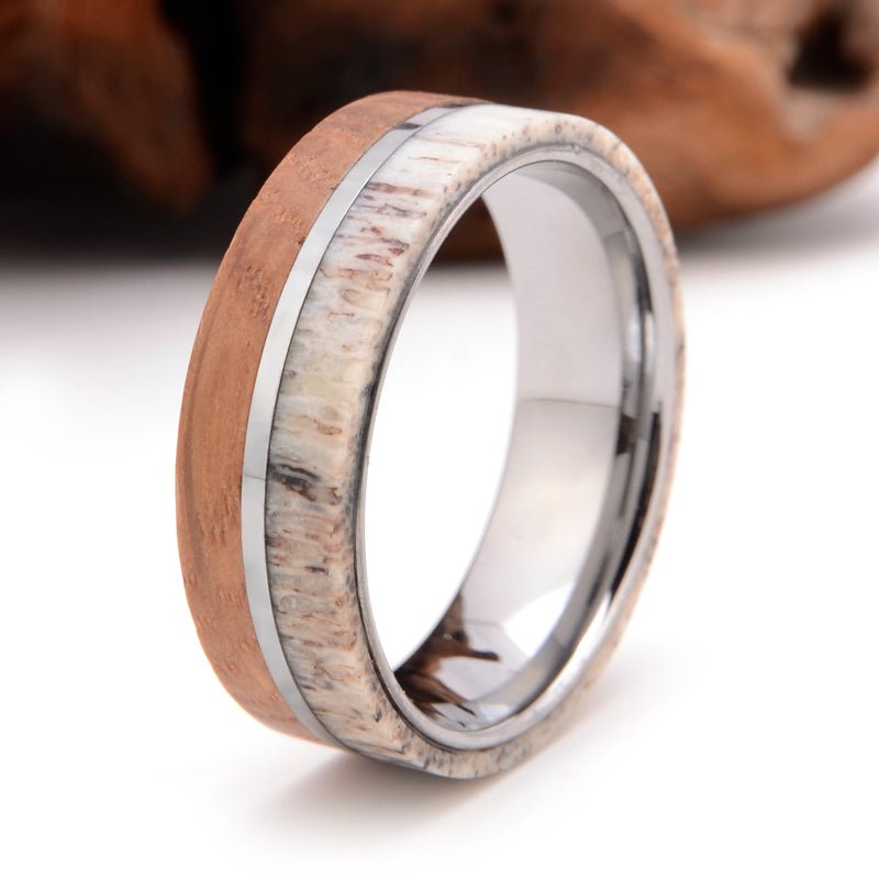 Nature Made - Tungsten Deer Antler and Whiskey Barrel Ring