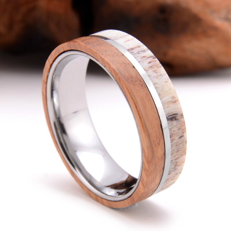 Nature Made - Tungsten Deer Antler and Whiskey Barrel Ring