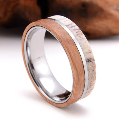 Nature Made - Tungsten Deer Antler and Whiskey Barrel Ring