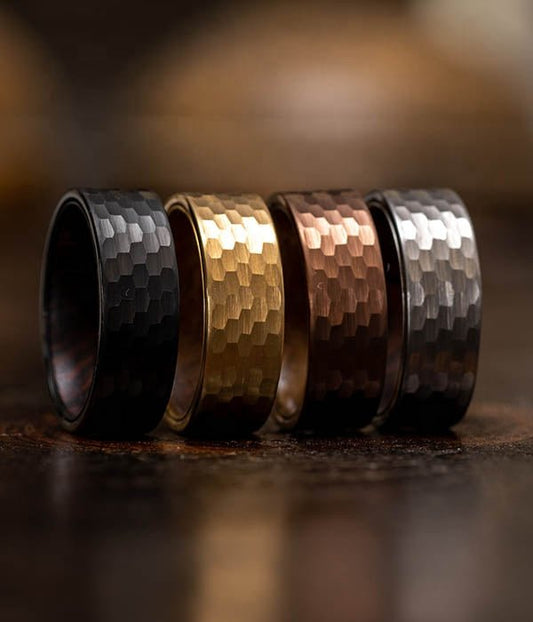 Hammered Wood - Hammered Tungsten Wenge Wood Wedding Band