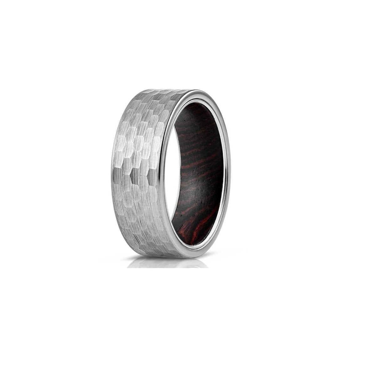 Hammered Wood - Hammered Tungsten Wenge Wood Wedding Band