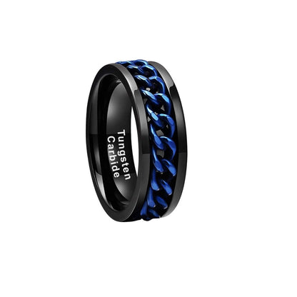 Blue Spinner - Black and Blue Tungsten Spinner Fidget Ring
