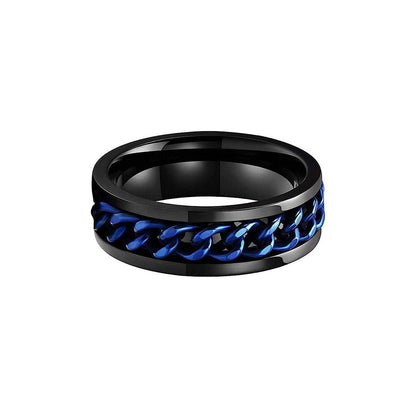 Blue Spinner - Black and Blue Tungsten Spinner Fidget Ring