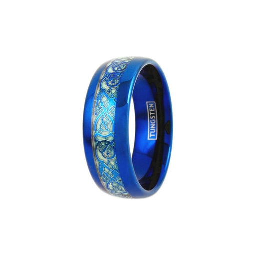 Celtic Glow - Glow in the Dark Blue Celtic Tungsten Ring