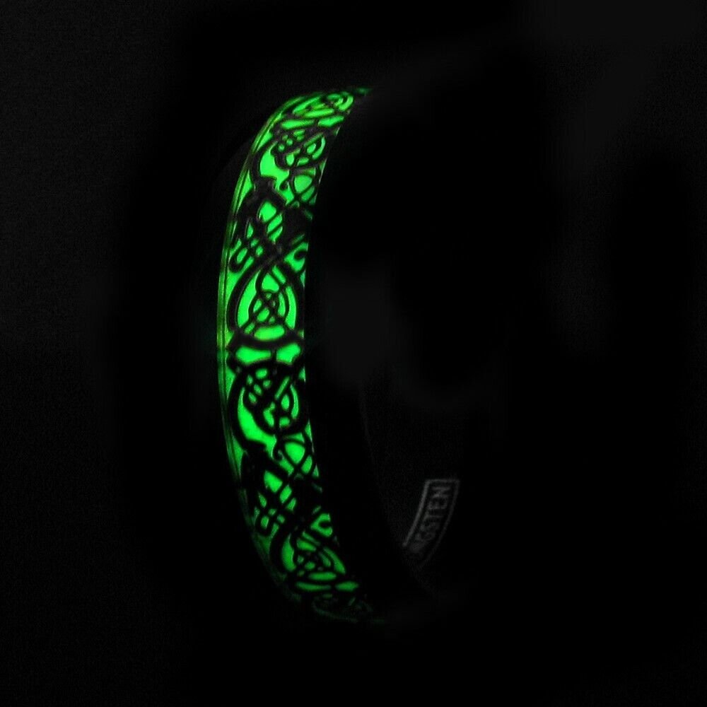 Celtic Glow - Glow in the Dark Blue Celtic Tungsten Ring