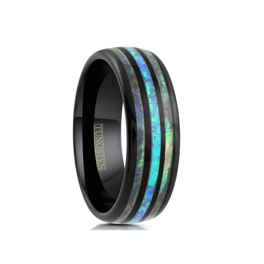 Shell Shocked - Black Tungsten Ring with Abalone Shell Inlay