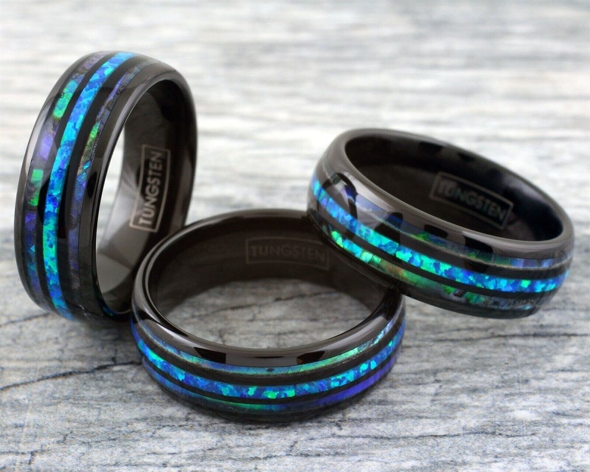 Shell Shocked - Black Tungsten Ring with Abalone Shell Inlay