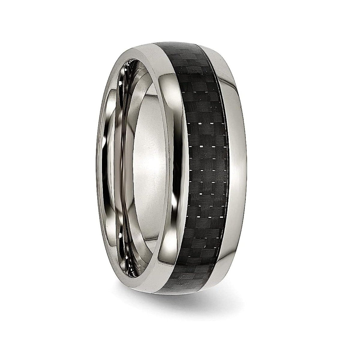 Black Fiber - Silver Titanium Ring with Carbon Fiber Inlay