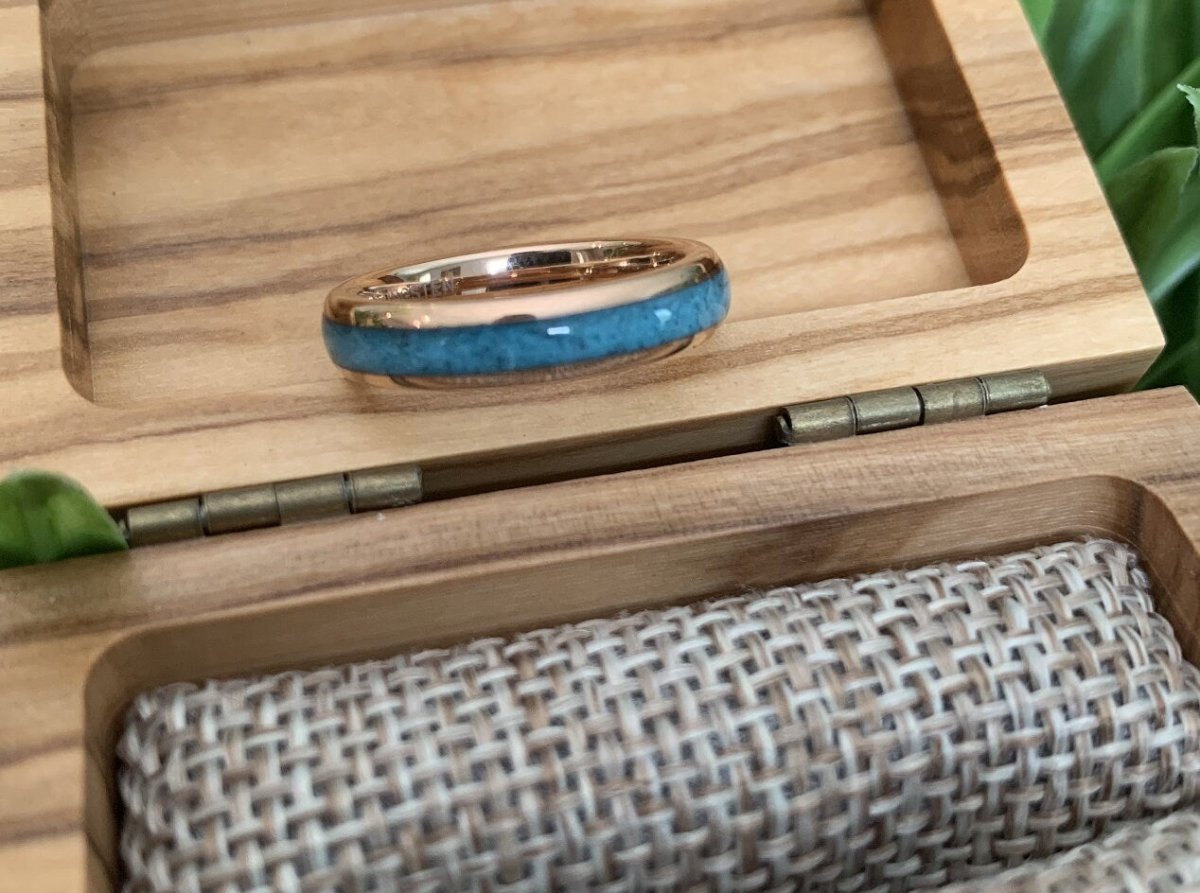 Turquoise Rose - Crushed Turquoise Rose Gold Tungsten Ring