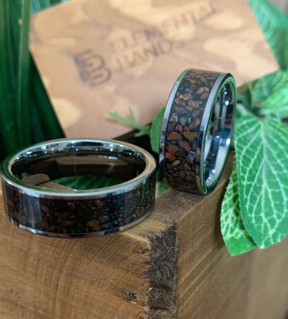 GemBone - Unique Men's Red Dinosaur Bone Fossil Wedding Ring