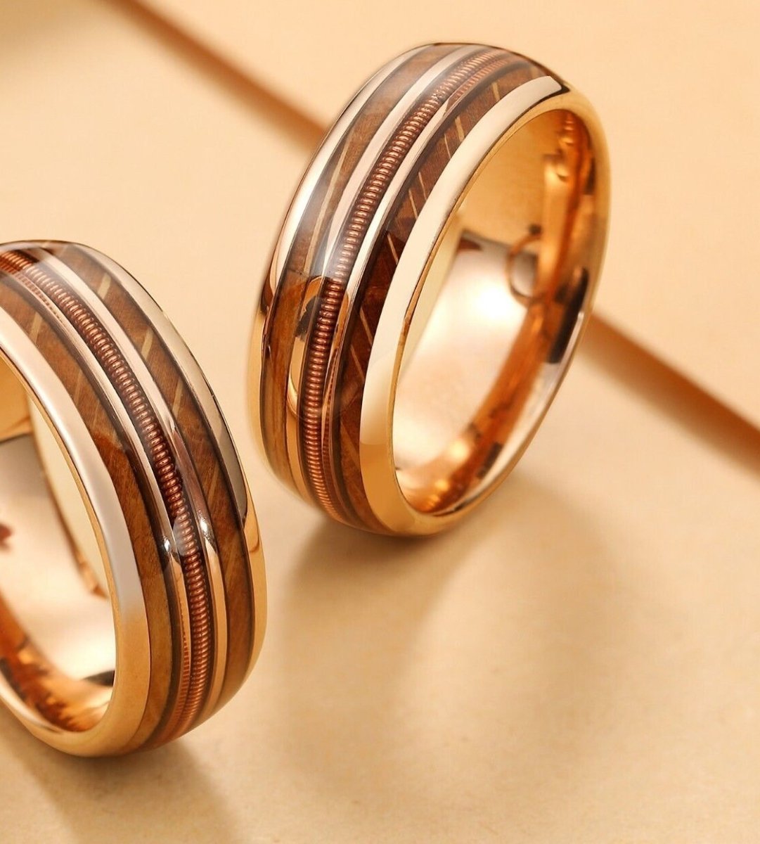 Rose Musician - Men Tungsten Ring with Whiskey Barrel and Guitar String Inlay