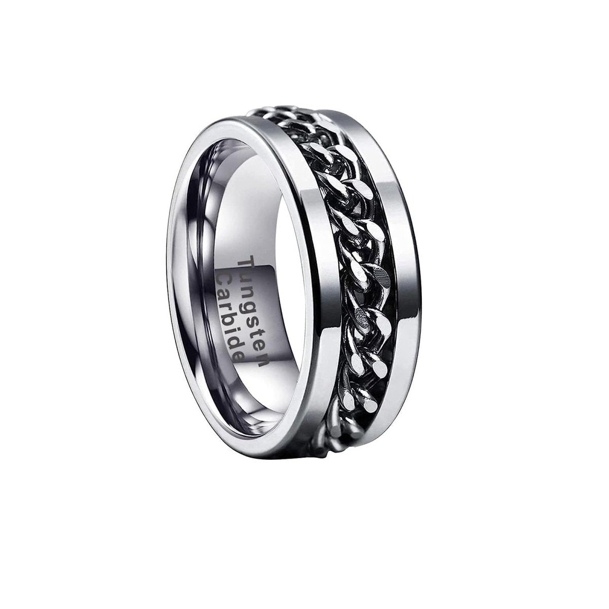 Silver Spinner - Silver Tungsten with Silver Chain Spinner Fidget Ring
